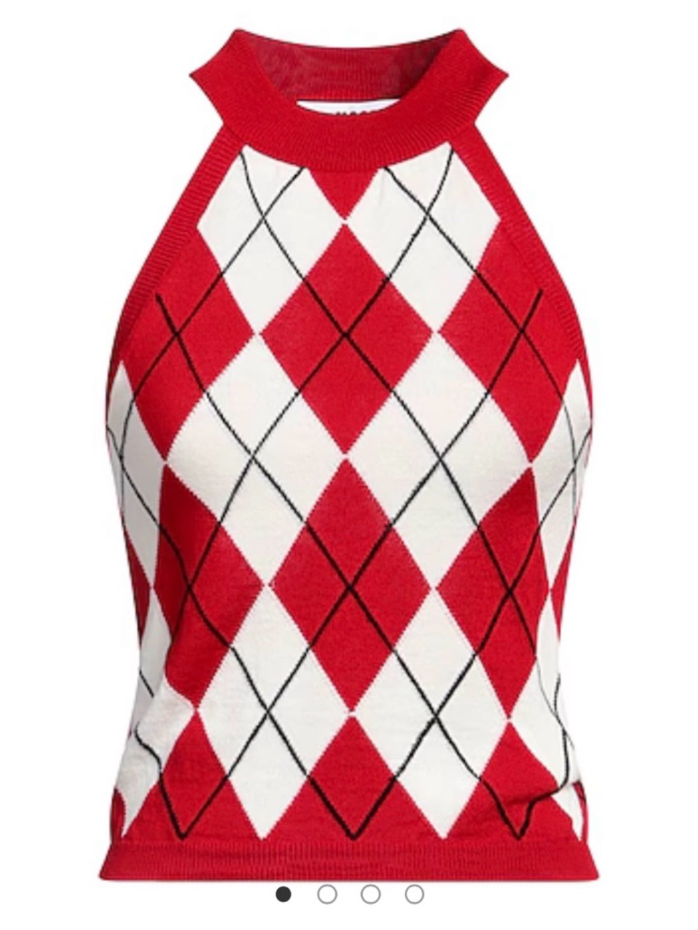 MSGM Red and Cream Argyle Halter Knit Tank - Picture 2 of 12